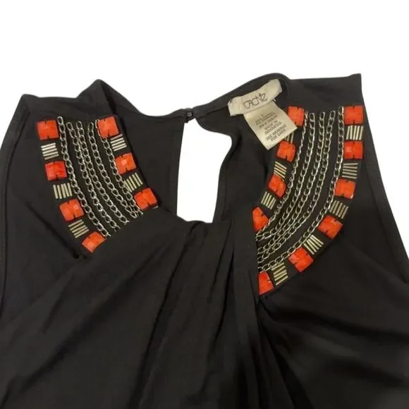 Cache Vintage Black and orange beaded tank top with tie waist - Picture 3 of 4